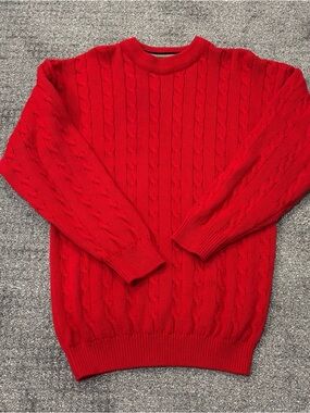 Vintage 100% Cotton Cable Crewneck Sweater - Bright Red